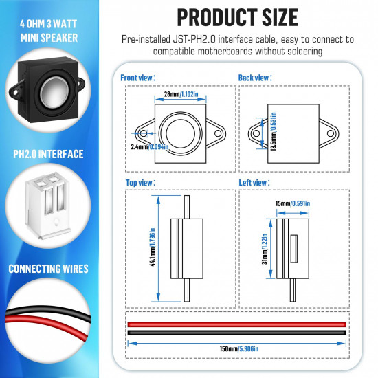 Passive Mini Speaker 4Ω 3W, JST-PH2.0 Interface.