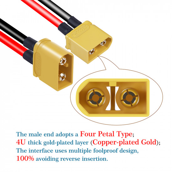 30A - XT60 Male / Female Terminal to 2.5-4 OT Terminal (M4) Connector Adapter Cable