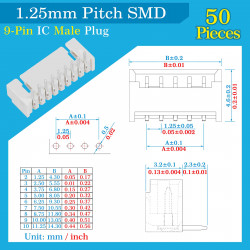 1.25mm Pitch 9 Pin SMD Connector Kit