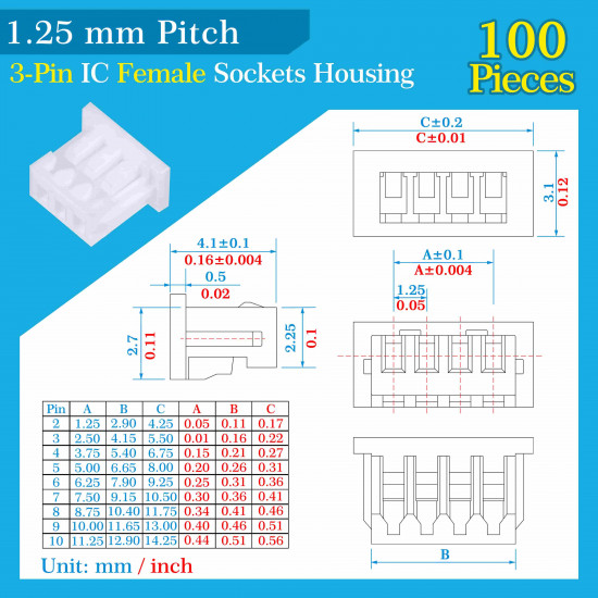 1.25mm Pitch 3 Pin Connector Kit 1.25mm Pitch 3 Pin Connector Kit