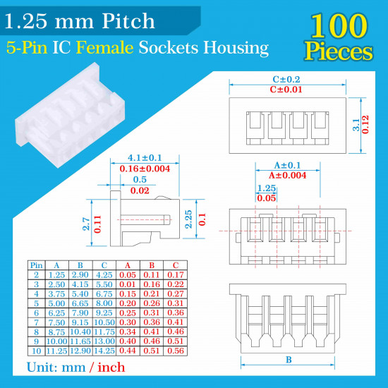 1.25mm Pitch 5 Pin Connector Kit 1.25mm Pitch 5 Pin Connector Kit