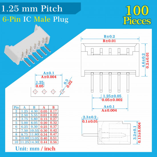 1.25mm Pitch 6 Pin Connector Kit 1.25mm Pitch 6 Pin Connector Kit