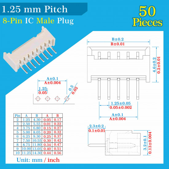 1.25mm Pitch 8 Pin Connector Kit 1.25mm Pitch 8 Pin Connector Kit