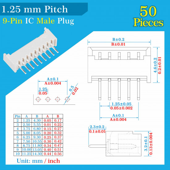 1.25mm Pitch 9 Pin Connector Kit 1.25mm Pitch 9 Pin Connector Kit