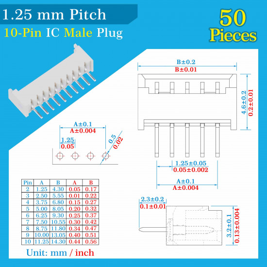 1.25mm Pitch 10 Pin Connector Kit 1.25mm Pitch 10 Pin Connector Kit