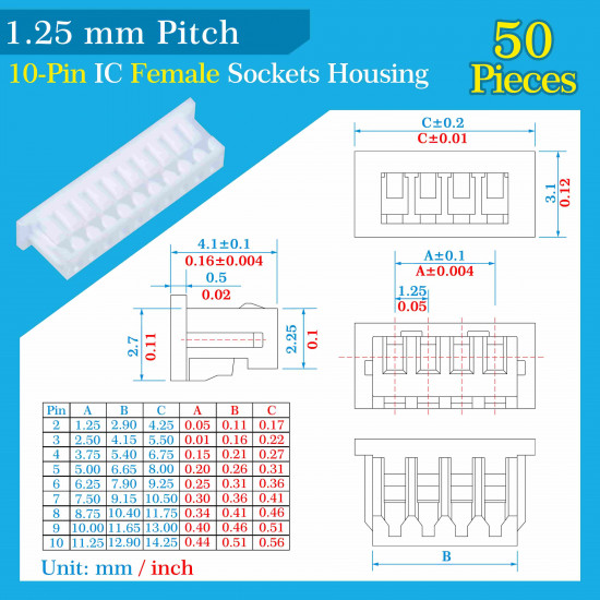 1.25mm Pitch 10 Pin Connector Kit 1.25mm Pitch 10 Pin Connector Kit