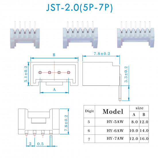 JST HY SMD - 5 / 6 / 7 Pin Connector Kit JST HY SMD - 5 / 6 / 7 Pin Connector Kit