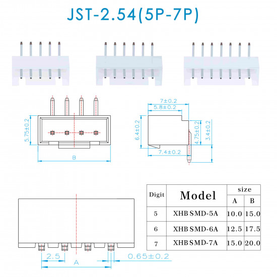 JST XHB SMD - 5 / 6 / 7 Pin Connector Kit JST XHB SMD - 5 / 6 / 7 Pin Connector Kit