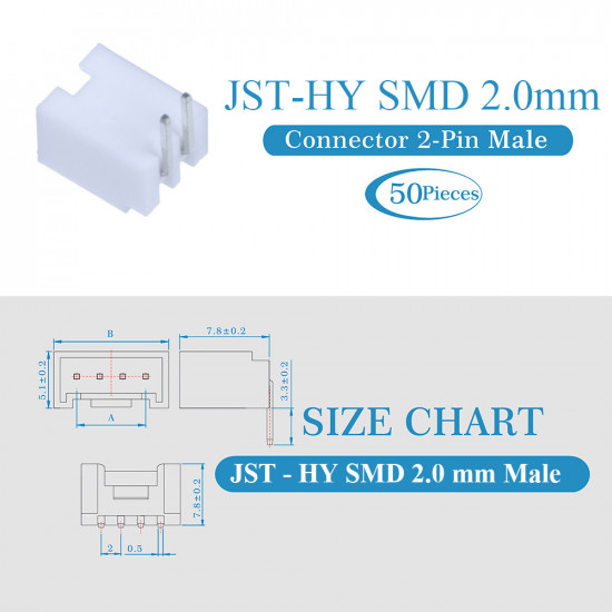 JST HY SMD 2.0 mm 2-Pin Connector Kit JST HY SMD 2.0 mm 2-Pin Connector Kit