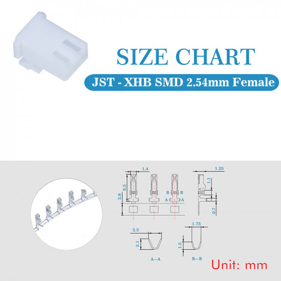 JST XHB SMD 2.54 mm 2-Pin Connector Kit JST XHB SMD 2.54 mm 2-Pin Connector Kit