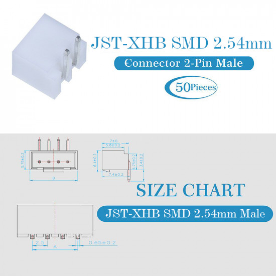 JST XHB SMD 2.54 mm 2-Pin Connector Kit JST XHB SMD 2.54 mm 2-Pin Connector Kit