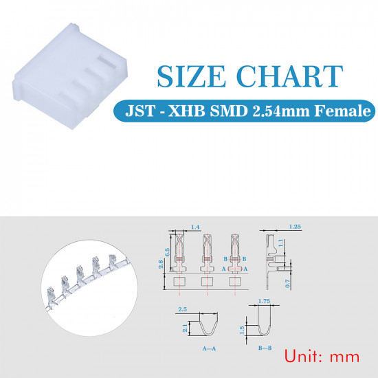 JST XHB SMD 2.54 mm 4-Pin Connector Kit JST XHB SMD 2.54 mm 4-Pin Connector Kit