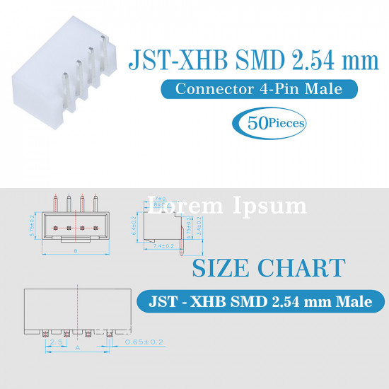 JST XHB SMD 2.54 mm 4-Pin Connector Kit JST XHB SMD 2.54 mm 4-Pin Connector Kit