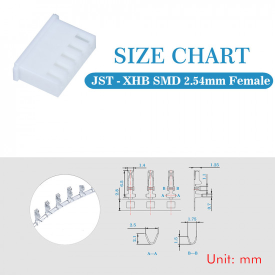 JST XHB SMD 2.54 mm 5-Pin Connector Kit JST XHB SMD 2.54 mm 5-Pin Connector Kit