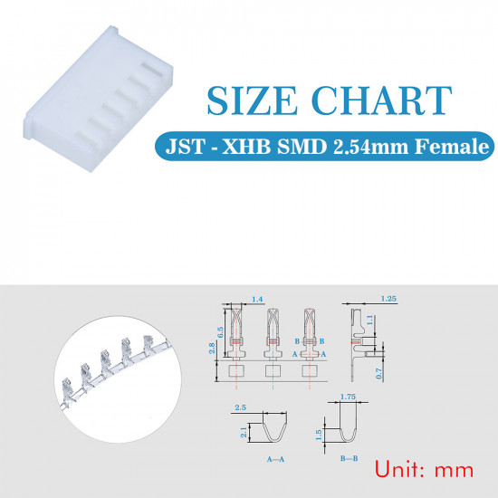 JST XHB SMD 2.54 mm 6-Pin Connector Kit JST XHB SMD 2.54 mm 6-Pin Connector Kit