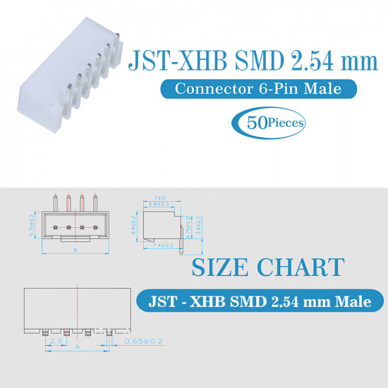 JST XHB SMD 2.54 mm 6-Pin Connector Kit JST XHB SMD 2.54 mm 6-Pin Connector Kit