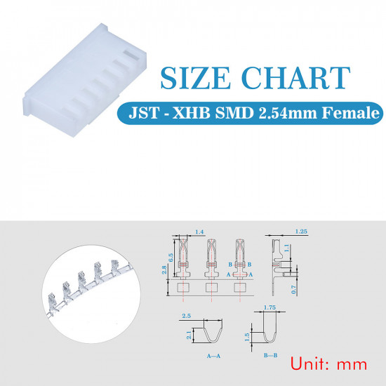 JST XHB SMD 2.54 mm 7-Pin Connector Kit JST XHB SMD 2.54 mm 7-Pin Connector Kit