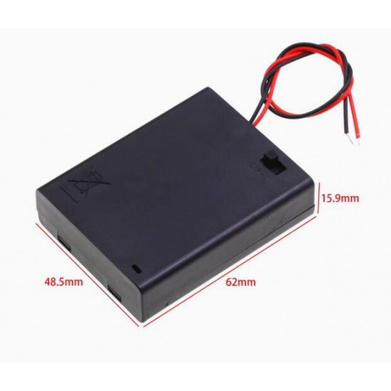 4 AAA Battery Holder, with Cover ON-Off Switch and Cable without Connector. 4 AAA Battery Holder, with Cover ON-Off Switch and Cable without Connector.