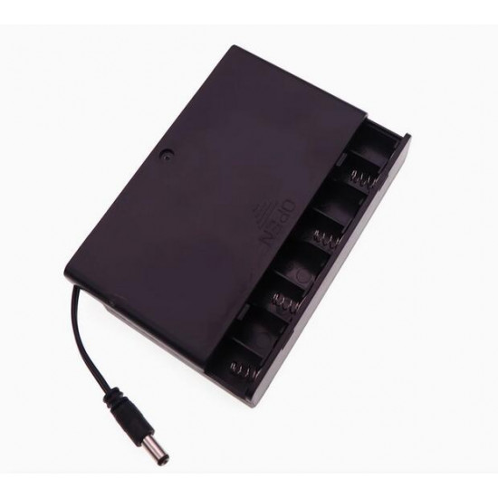 8 AA Battery Holder, with Cover ON-Off Switch and DC5.5-2.1 Male Plug Cable. 8 AA Battery Holder, with Cover ON-Off Switch and DC5.5-2.1 Male Plug Cable.