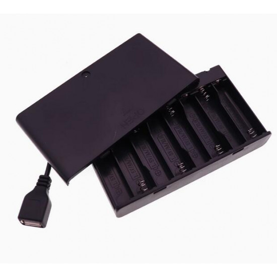 8 AA Battery Holder, with Cover ON-Off Switch and USB Female Plug Cable. 8 AA Battery Holder, with Cover ON-Off Switch and USB Female Plug Cable.