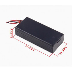 2 - 18650 Battery Holder Series Connection, with Cover ON-Off Switch and Cable without Connector.
