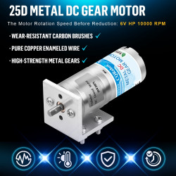  9.68:1 LP Metal DC Geared-Down Motor 25Dx47.8L mm 3W/6V with Fix Bracket.