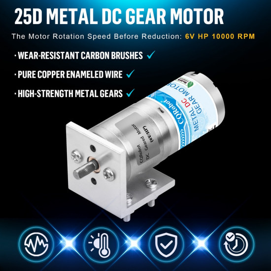 4.21:1 HP Metal DC Geared-Down Motor 25Dx47.8L mm 6W/6V with Fix Bracket. 4.21:1 HP Metal DC Geared-Down Motor 25Dx47.8L mm 6W/6V with Fix Bracket.