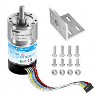 6.25:1 Metal DC Geared-Down Motor 37Dx65L mm 6V  or 12V, with 64 CPR Encoder and Mounting Bracket. 