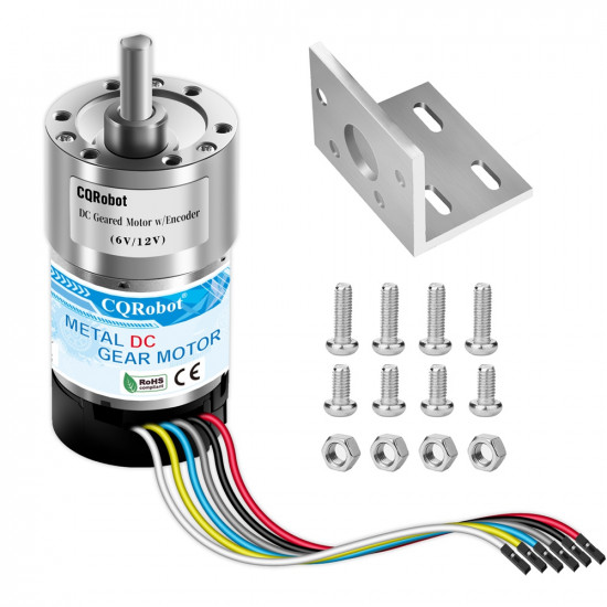 150:1 Metal DC Geared-Down Motor 37Dx65L mm 6V or 12V, with 64 CPR Encoder and Mounting Bracket. 150:1 Metal DC Geared-Down Motor 37Dx65L mm 6V or 12V, with 64 CPR Encoder and Mounting Bracket.