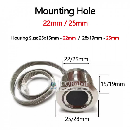 Round-Stainless Steel Threaded Capacitive Fingerprint Sensor (with LED)
