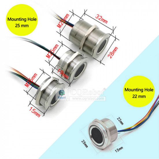 Round-Stainless Steel Threaded Capacitive Fingerprint Sensor (with LED)