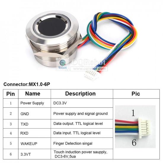 Round-Stainless Steel Threaded Capacitive Fingerprint Sensor (with LED)
