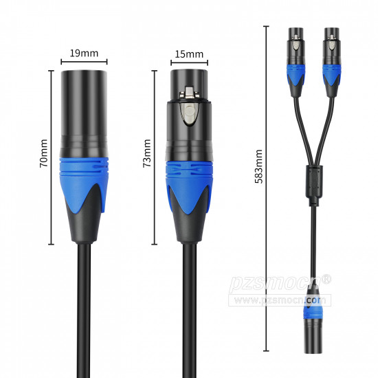 3 Pin Silver Plated Canon One Male And Two Female XLR Microphone Audio Cable 0.5M