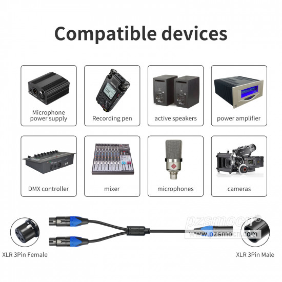 3 Pin Silver Plated Canon One Male And Two Female XLR Microphone Audio Cable 0.5M