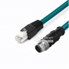M12 to RJ45 Network Cable, Elbow Ethernet Industrial Network Cable, 8-Pin Core Type A 1M
