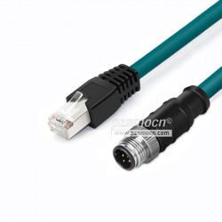 M12 to RJ45 Network Cable, Elbow Ethernet Industrial Network Cable, 8-Pin Core Type A 1M