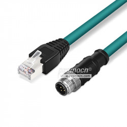 M12 to RJ45 Ethernet Cable D-Type 4-Pin 1M