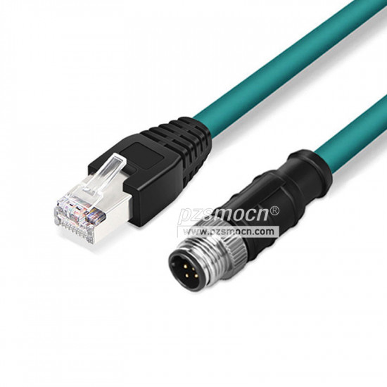 M12 to RJ45 Ethernet Cable D-Type 4-Pin 2M