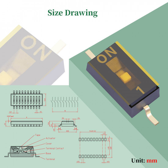 1.27 mm Pitch 1 Position / 2 Pin Dual Row SMT Patch DIP Switch