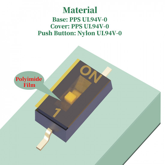 1.27 mm Pitch 1 Position / 2 Pin Dual Row SMT Patch DIP Switch