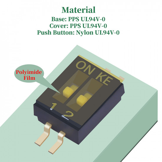 1.27 mm Pitch 2 Position / 4 Pin Dual Row SMT Patch DIP Switch 1.27 mm Pitch 2 Position / 4 Pin Dual Row SMT Patch DIP Switch