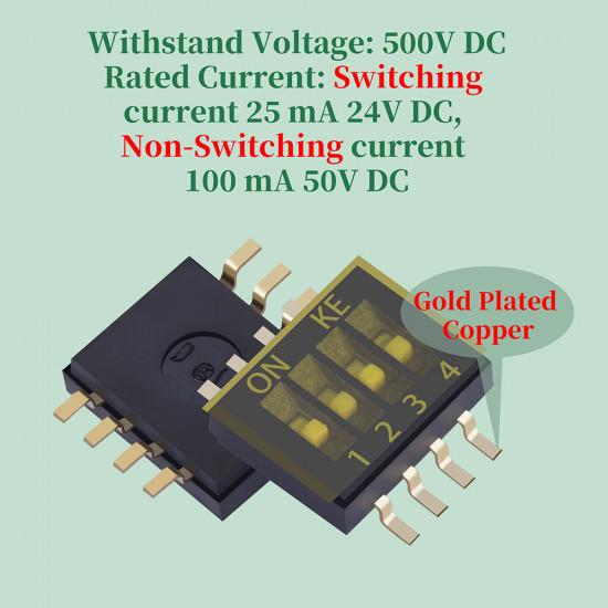 1.27 mm Pitch 4 Position / 8 Pin Dual Row SMT Patch DIP Switch