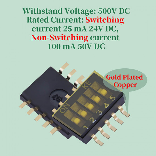 1.27 mm Pitch 5 Position / 10 Pin Dual Row SMT Patch DIP Switch 1.27 mm Pitch 5 Position / 10 Pin Dual Row SMT Patch DIP Switch