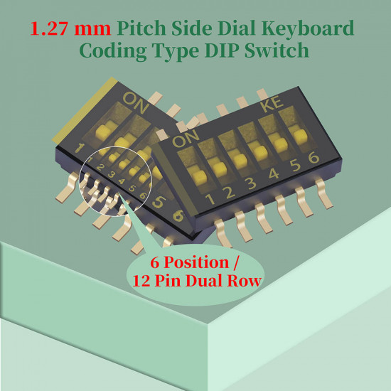 1.27 mm Pitch 6 Position / 12 Pin Dual Row SMT Patch DIP Switch