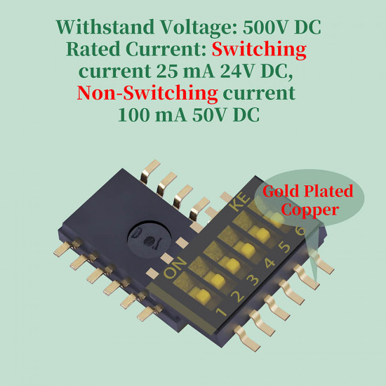 1.27 mm Pitch 6 Position / 12 Pin Dual Row SMT Patch DIP Switch