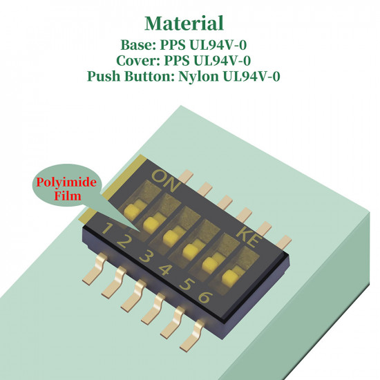 1.27 mm Pitch 6 Position / 12 Pin Dual Row SMT Patch DIP Switch