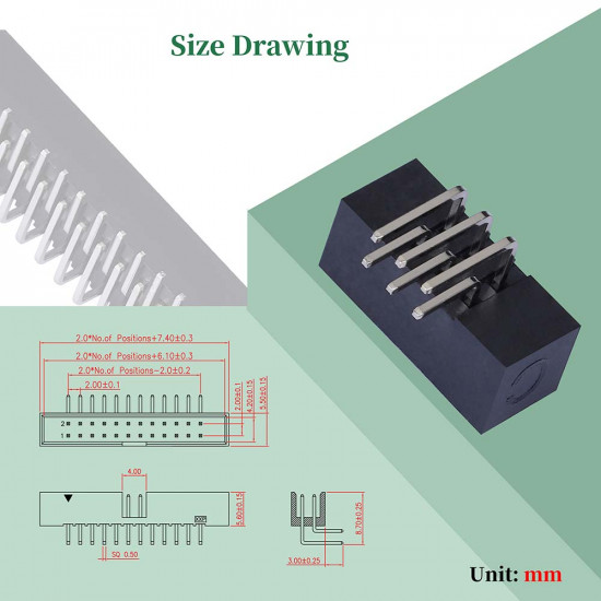 2.0 mm 2*3 Double Row 6 Pin IDC Box Header Connector Male Socket SMT Terminal