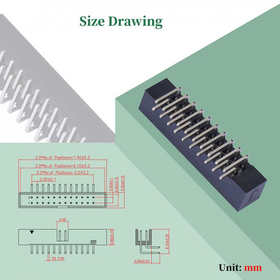 2.0 mm 2*10 Double Row 20 Pin IDC Box Header Connector Male Socket SMT Terminal