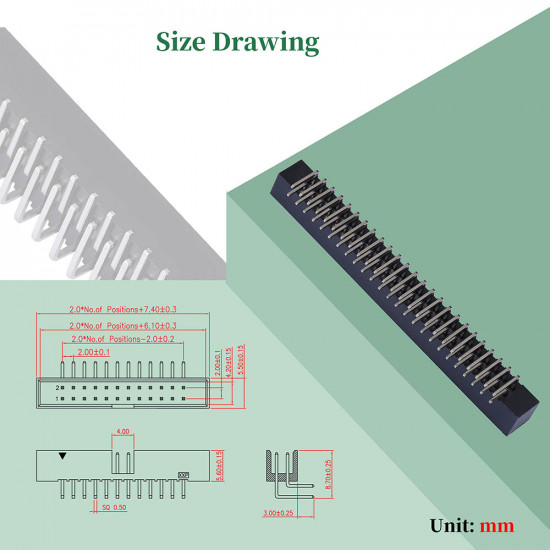 2.0 mm 2*25 Double Row 50 Pin IDC Box Header Connector Male Socket SMT Terminal