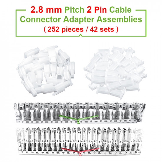 2.8 mm Pitch 2 Pin Automotive Cable Connector Adapter Assemblies Kit. 2.8 mm Pitch 2 Pin Automotive Cable Connector Adapter Assemblies Kit.